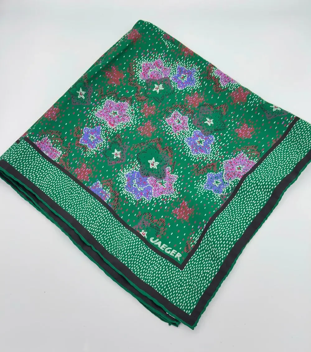 JAEGER Paris Vintage Silk Scarf Square Green Red Pink Floral Print 26